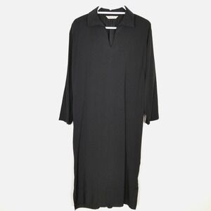Monologue Women Long Sleeve Satin Midi Dress Sz M Black Relaxed Lagenlook